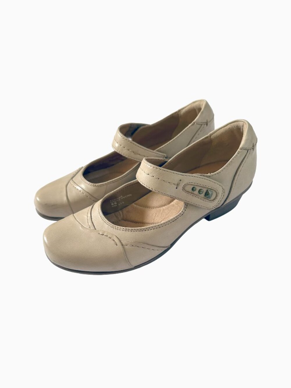 Earth Clover Leather Mary Jane Shoes 8B Light Pecan Cream Block Heel Stud Accent
